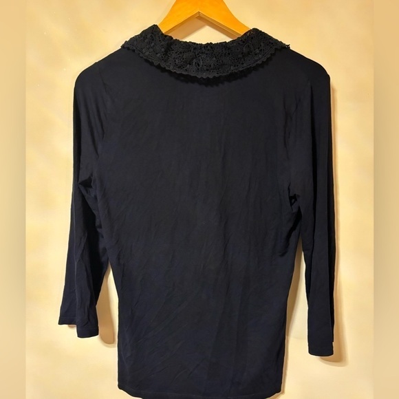 Ralph Lauren- Navy long sleeve shirt with lace collar and neckline - Picture 5 of 5